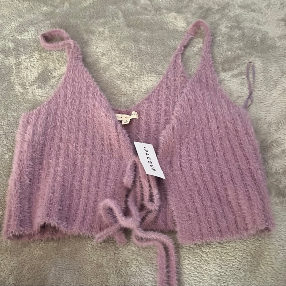 LA Hearts PacSun Women's Lavender Fuzzy Purple Tank Top Crop Shirt - Picture 3 of 12